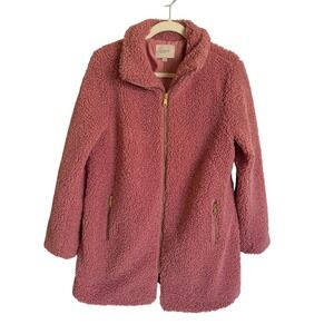 LOFT Plush Teddy Fleece Zip Up Jacket Rose Pink Women's Size Small Gold Zipper